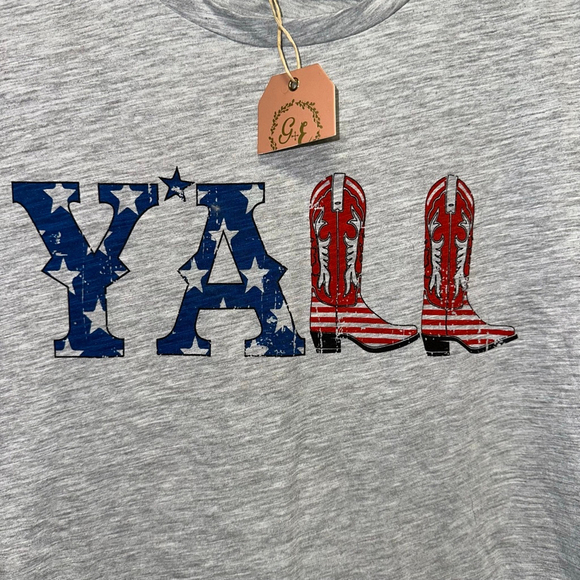 Grace & Emma T-shirt Size S Gray Y'all Boots Graphic Women’s Western NWT NEW - Picture 8 of 12